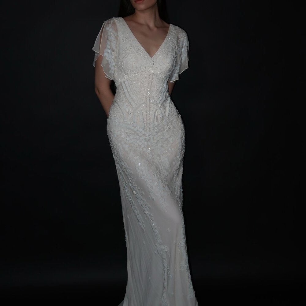 Brand New US 8 Eliza Jane Howell Fully Beaded Chiffon Engagement Gown